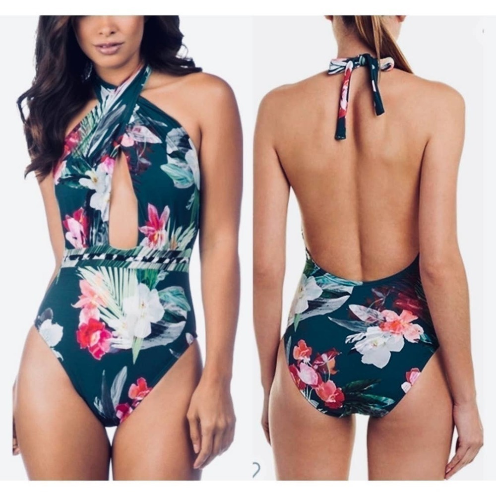 La Blanca Jungle Floral-Print Wrap Front One-Piece Swimsuit Women's Size 6